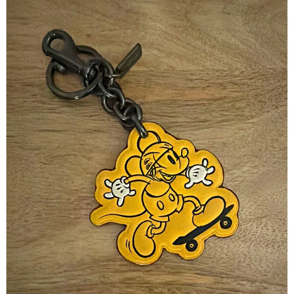 Coach Disney Mickey Mouse Leather Bag Charm Key Chain, Brown/Black/Yellow